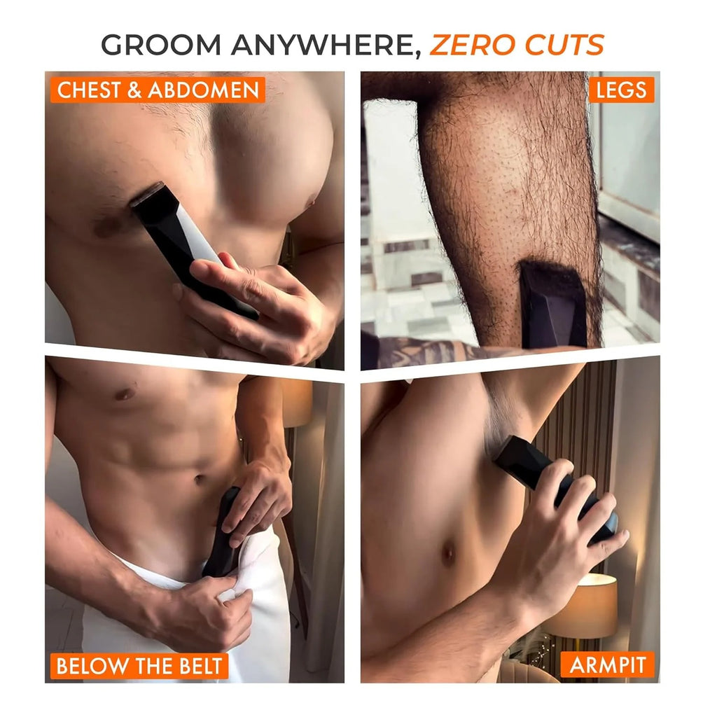 Trimmer for Men- Safest Body & Private Part Trimmer - Pubic Hair Groomer, Underarm - Waterproof, Ceramic Blades, Rechargeable with Wireless Fast Charging,Black