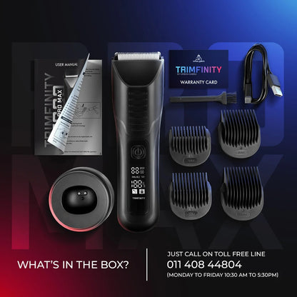 Urbangbru Trimfinity 7000 Body Trimmer for Men- Safest Body & Private Part Trimmer - Pubic Hair Groomer, Underarm - Waterproof, Ceramic Blades, Rechargeable with Wireless Fast Charging,Black