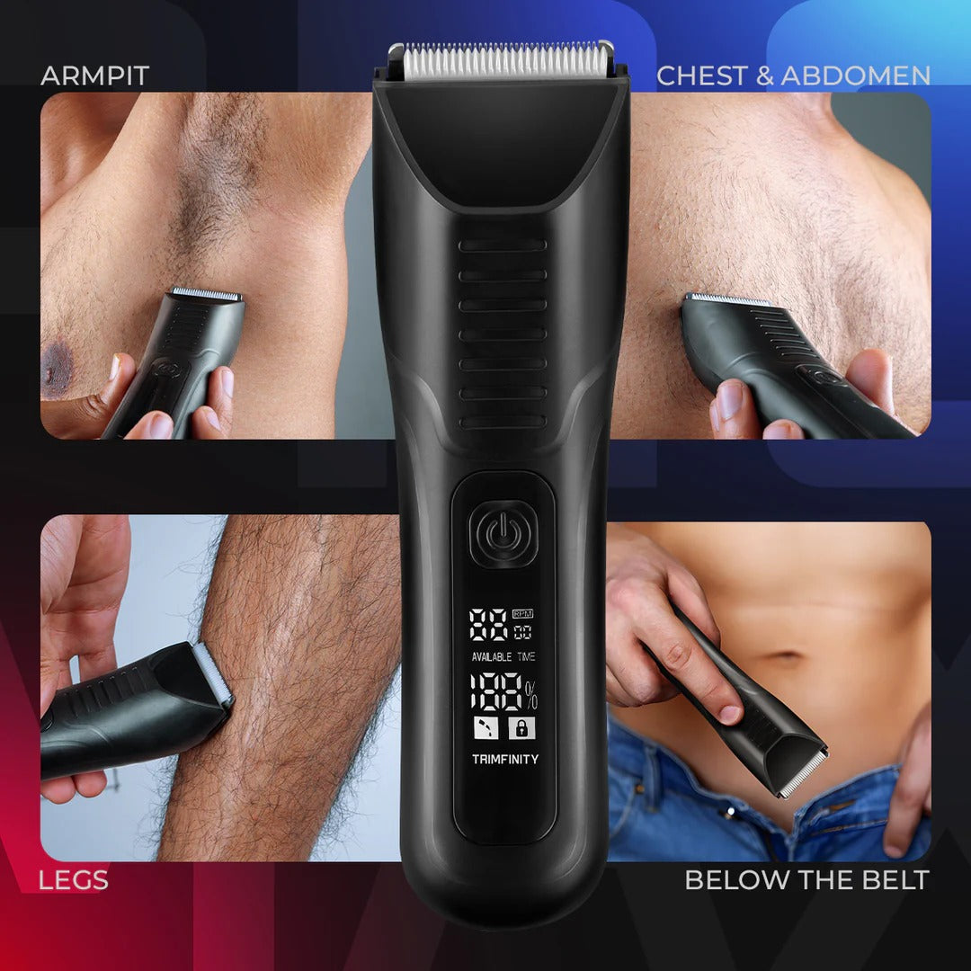 Urbangbru Trimfinity 7000 Body Trimmer for Men- Safest Body & Private Part Trimmer - Pubic Hair Groomer, Underarm - Waterproof, Ceramic Blades, Rechargeable with Wireless Fast Charging,Black