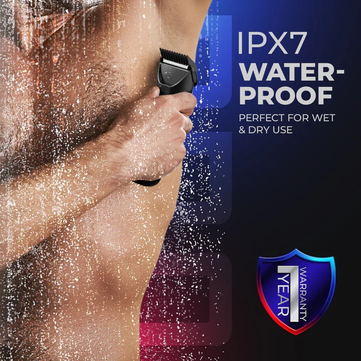 Urbangbru Trimfinity 7000 Body Trimmer for Men- Safest Body & Private Part Trimmer - Pubic Hair Groomer, Underarm - Waterproof, Ceramic Blades, Rechargeable with Wireless Fast Charging,Black